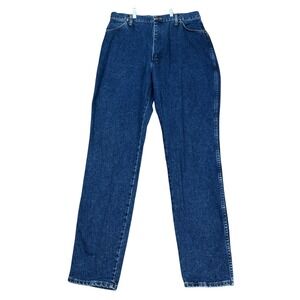 VTG Wrangler Jeans Women 15 16 34 32x34 Dark Blue High Rise Tapered Leg USA MADE